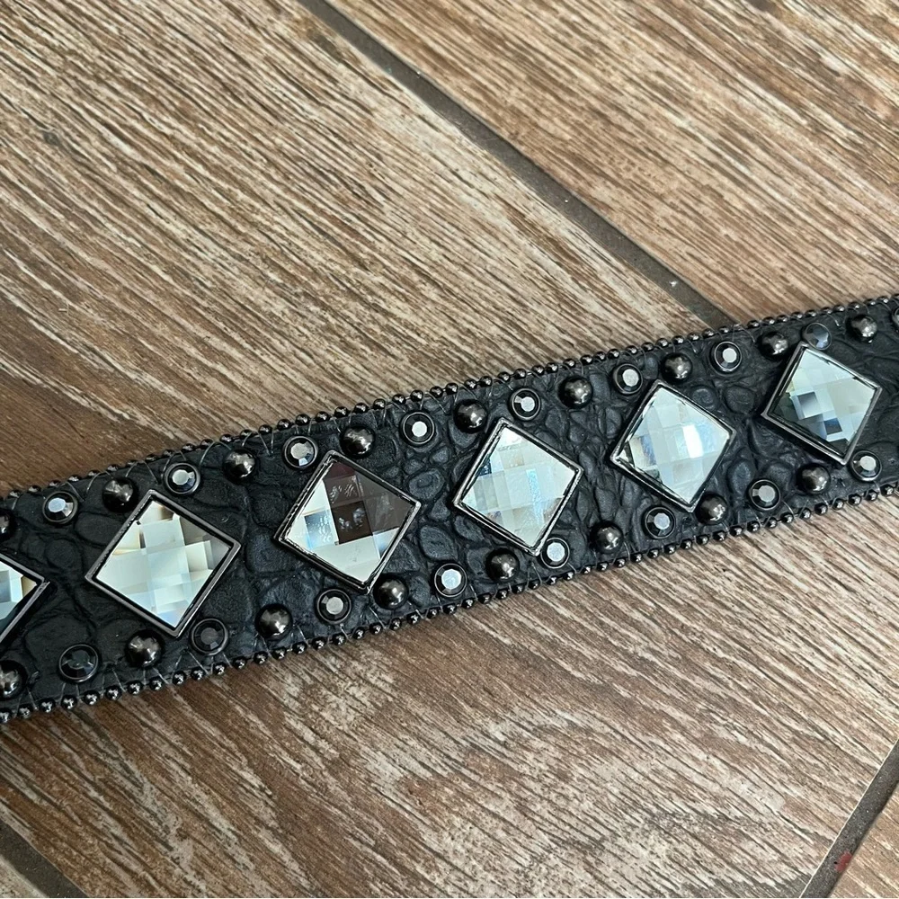 Nocona Grey Charcoal Rhinestone Studded Leather Western Belt